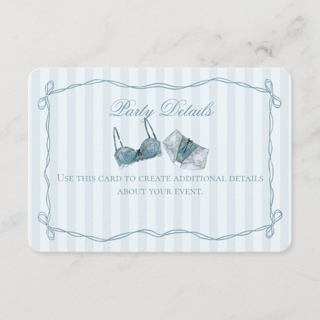 Tarjeta De Recepción Something Blue Lingerie Shower Details Insert (Anverso)