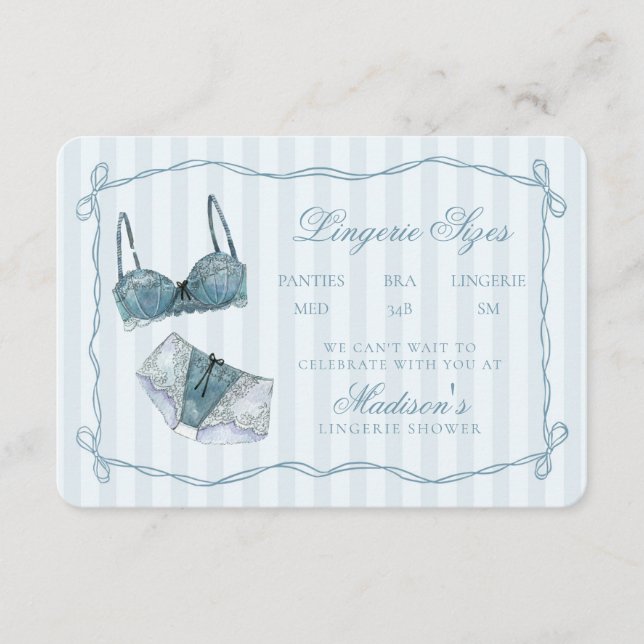 Tarjeta De Recepción Something Blue Lingerie Sizes Shower Invitation (Anverso)
