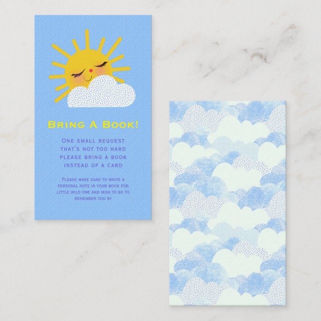Tarjeta De Recepción Sonriente Sunshine Clouds Baby Shower Book Request (Anverso / Reverso)