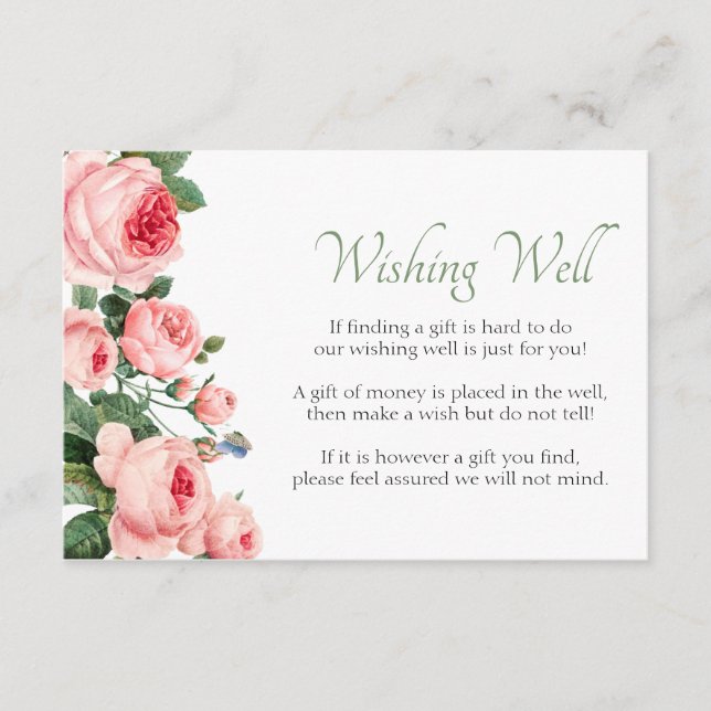 Tarjeta De Recepción Sonrojándose Rosa Rosa Rosa Floral Elegante Desean (Anverso)