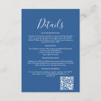 Tarjeta De Recepción Sophisticated Azure Wedding Details Enclosure Card