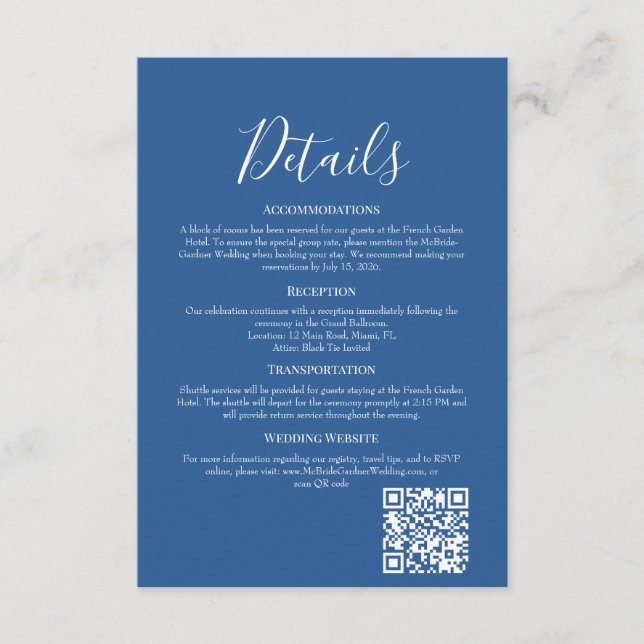 Tarjeta De Recepción Sophisticated Azure Wedding Details Enclosure Card (Anverso)