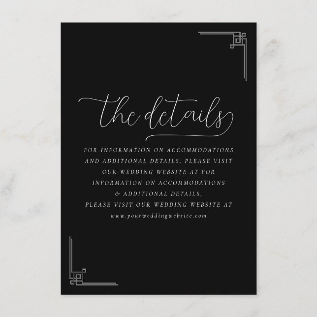 Tarjeta De Recepción Sophisticated Black Geometric Calligraphy (Anverso)