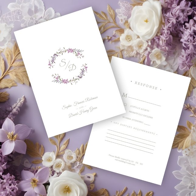 Tarjeta De Recepción Sophisticated Elegant Lilac Floral Wedding Garland (Sophisticated Elegant Lilac Floral Wedding Garland Response Card.)