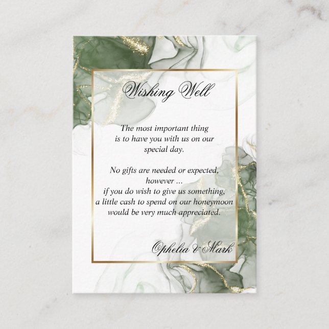 Tarjeta De Recepción Sorprendente Sage Green y Gold Wishing (Anverso)