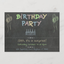 Tarjeta De Recepción Sorpresa de la fiesta de cumpleaños de Chalkboard