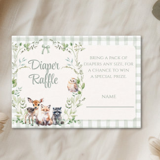 Tarjeta De Recepción Sorteo de Pañales Animales del Bosque Baño de Bebé