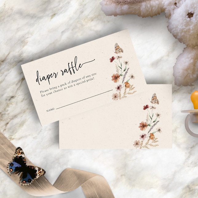 Tarjeta De Recepción Sorteo de Pañales Boho (Boho Wildflower Diaper Raffle Enclosure Card with Butterfly by Painted Paperie
)
