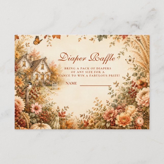 Tarjeta De Recepción Sorteo de pañales boho de otoño rústico (Anverso)