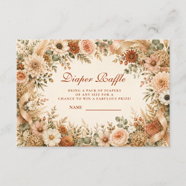 Tarjeta De Recepción Sorteo de pañales Boho de otoño sin tiempo (Anverso)