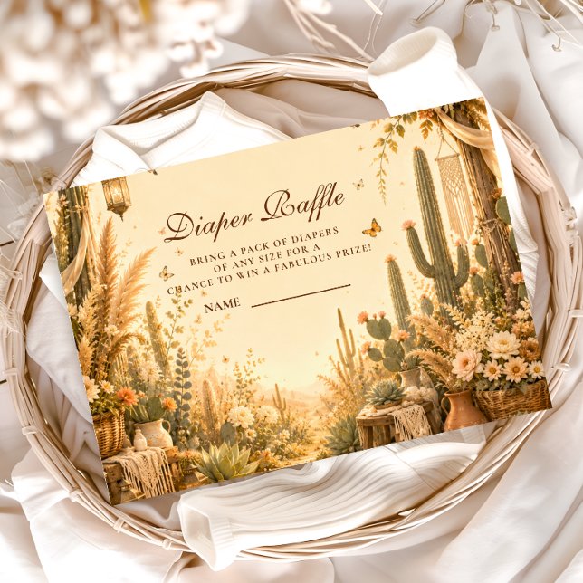 Tarjeta De Recepción Sorteo de Pañales Cactus Boho Caprichoso (Subido por el creador)