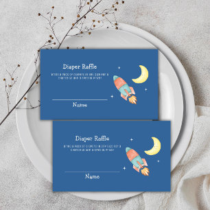 Tarjeta De Recepción Sorteo de Pañales Cohete Sobre La Luna Baby Shower