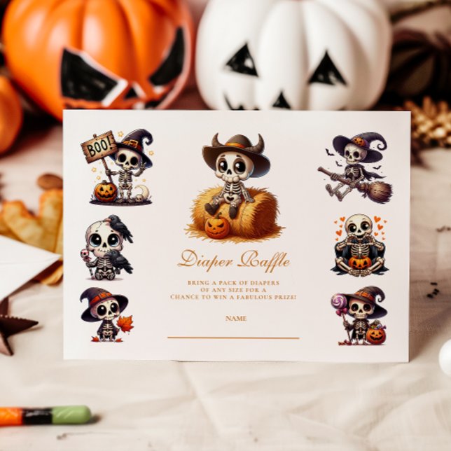 Tarjeta De Recepción Sorteo de Pañales con Esqueleto de Halloween Rústi (Subido por el creador)