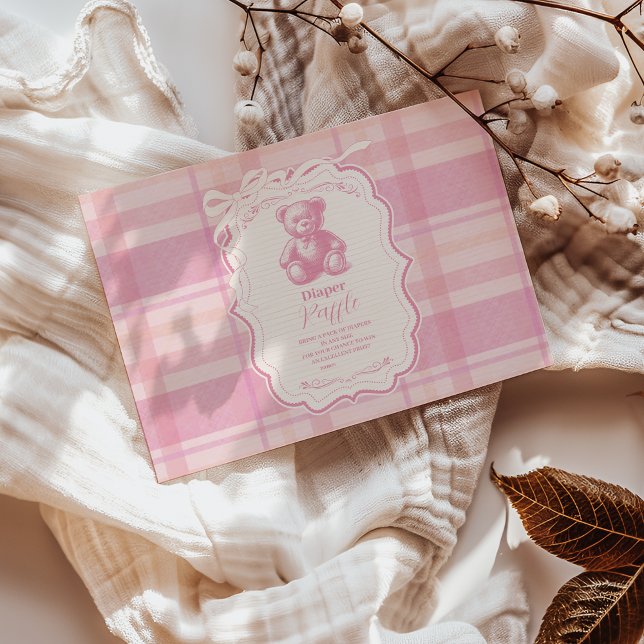 Tarjeta De Recepción Sorteo de pañales Coquette Gingham French Teddy (Subido por el creador)