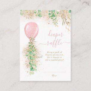 Tarjeta De Recepción Sorteo de pañales de niña globo eucalipto brillo d