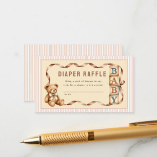 Tarjeta De Recepción Sorteo de pañales de osito de peluche vintage para