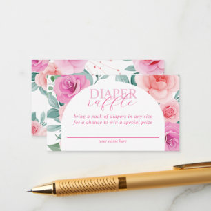 Tarjeta De Recepción Sorteo de Pañales Floral Rosa Bebé en Flor