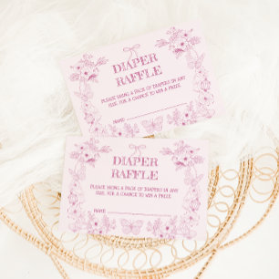 Tarjeta De Recepción Sorteo de Pañales Floral Rosa Toile De Jouy Rubor
