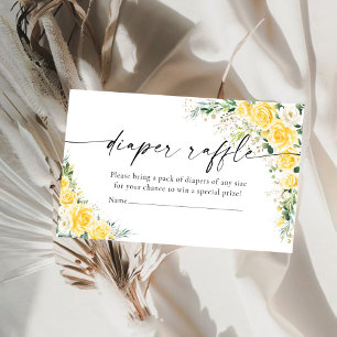 Tarjeta De Recepción Sorteo de Pañales Florales Amarillos Elegantes