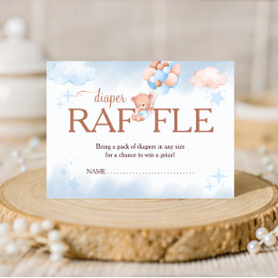 Tarjeta De Recepción Sorteo de Pañales Oso de Peluche Azul y Rubor Baby