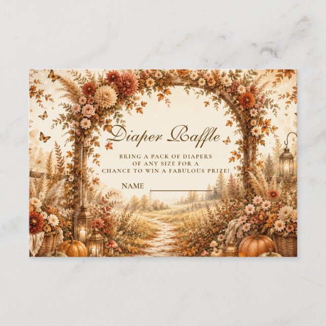 Tarjeta De Recepción Sorteo de Pañales Otoño Boho Elegante (Anverso)
