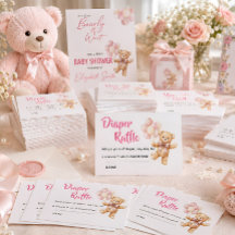 Sorteo de pañales para Baby Shower de oso rosa per