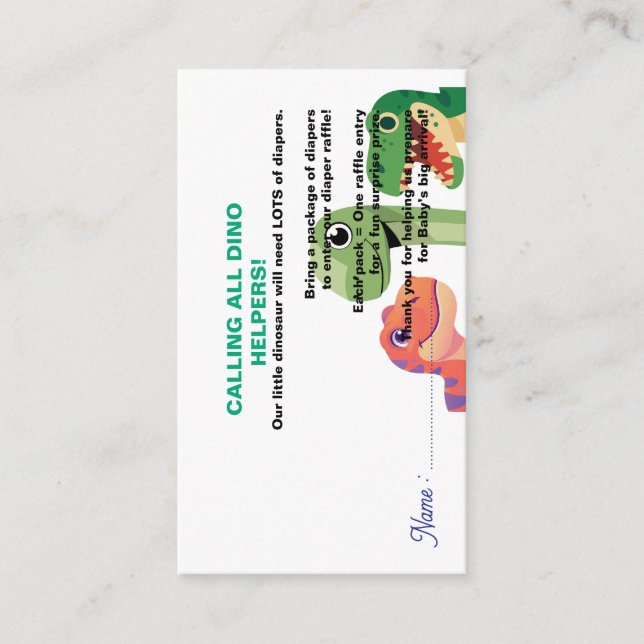 Tarjeta De Recepción Sorteo de pañales para bebé dinosaurio adorable (Anverso)