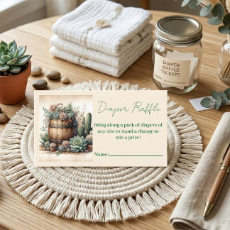 Tarjeta De Recepción Sorteo de Pañales Rústicos de Suculentas y Cactus