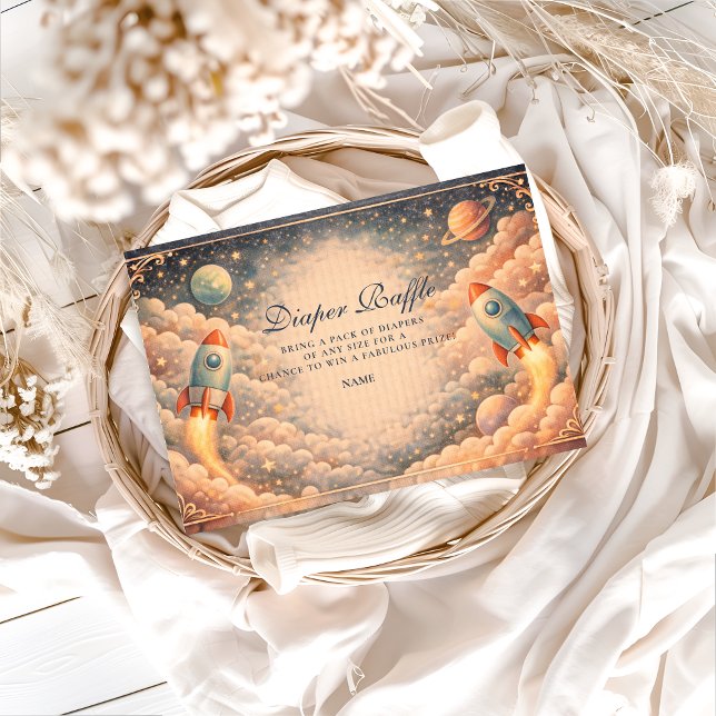 Tarjeta De Recepción Space Rocket Clouds Diapper Raffle (Subido por el creador)