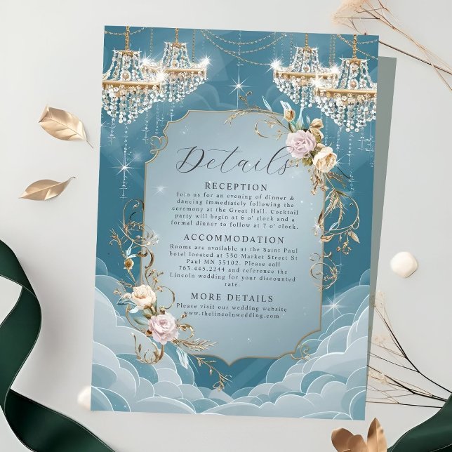 Tarjeta De Recepción Sparkly Chandelier Floral Lavish Boda (Subido por el creador)