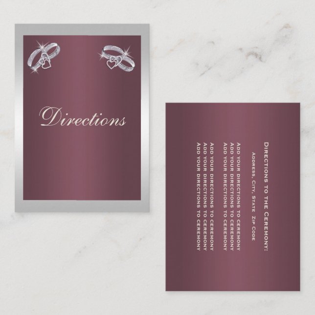 Tarjeta De Recepción Sparkly Silver Rings & Burgandy Boda (Anverso / Reverso)