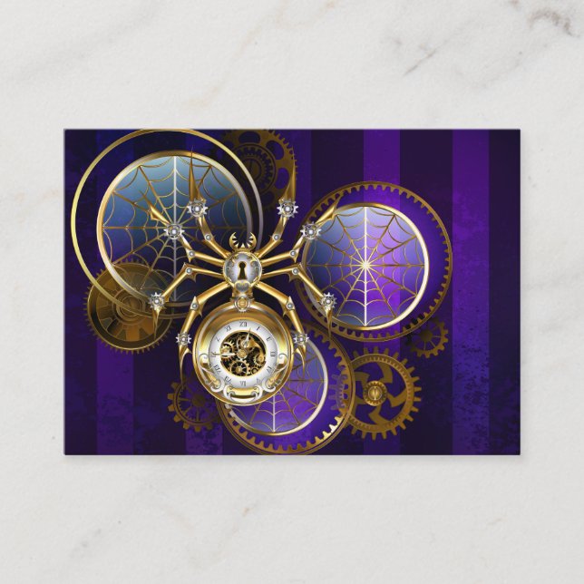 Tarjeta De Recepción Spider Steampunk sobre fondo morado (Anverso)