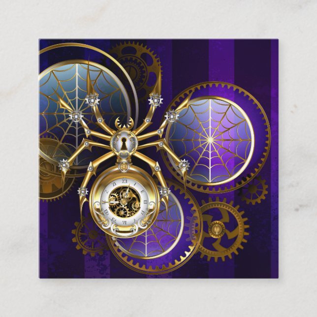 Tarjeta De Recepción Spider Steampunk sobre fondo morado (Anverso)