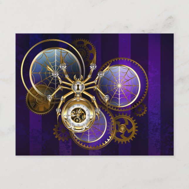 Tarjeta De Recepción Spider Steampunk sobre fondo morado (Anverso)
