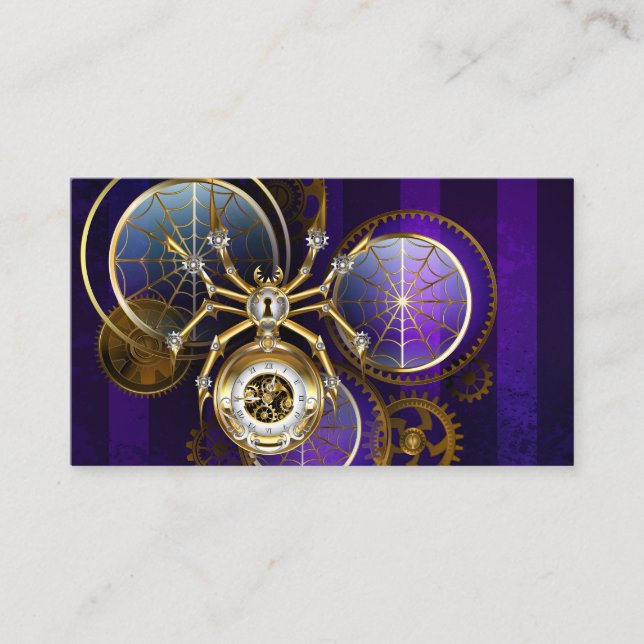 Tarjeta De Recepción Spider Steampunk sobre fondo morado (Anverso)