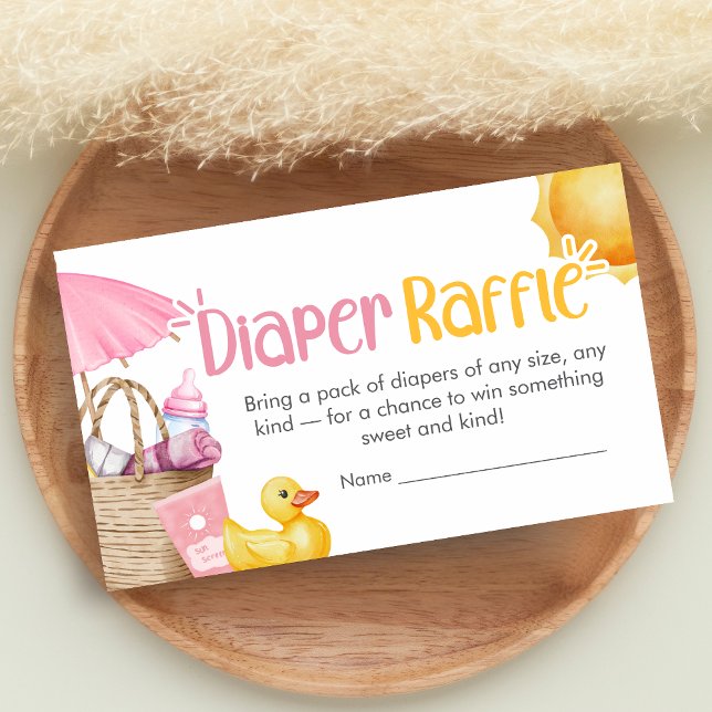 Tarjeta De Recepción Splish Splash Summer Baby Shower Diaper Raffle (Pink Splish Splash Baby Shower Diaper Raffle)