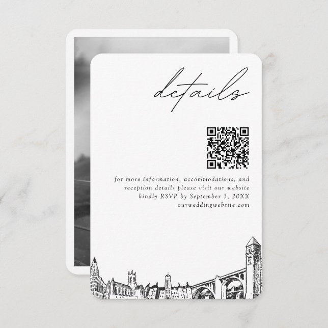 Tarjeta De Recepción Spokane Boda Detalles modernos Código QR (Anverso / Reverso)