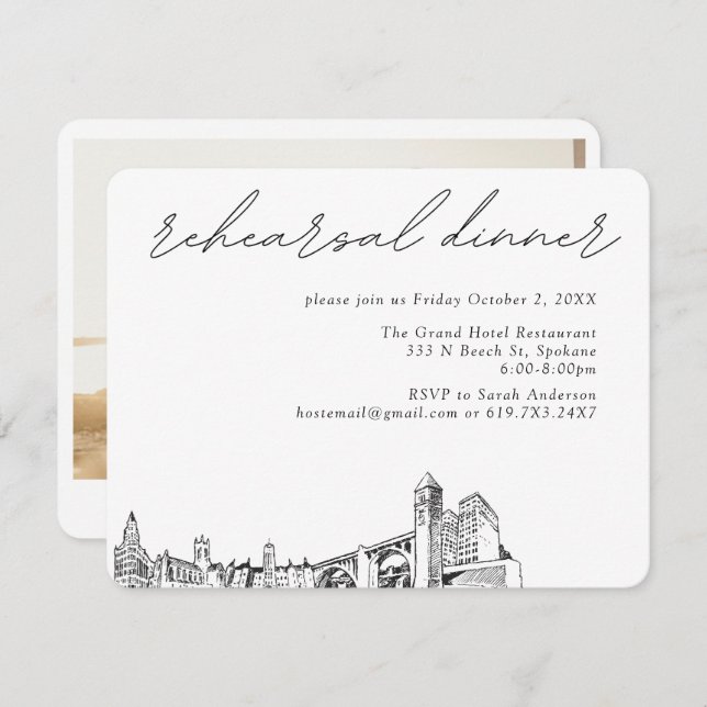 Tarjeta De Recepción Spokane Boda Elegal Ensayo Cena (Anverso / Reverso)