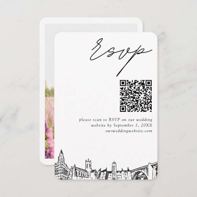Tarjeta De Recepción Spokane Boda RSVP moderno Código QR (Anverso / Reverso)
