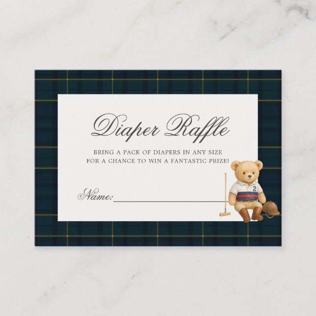 Tarjeta De Recepción Sport Bear Baby Shower Diaper Raffle (Anverso)