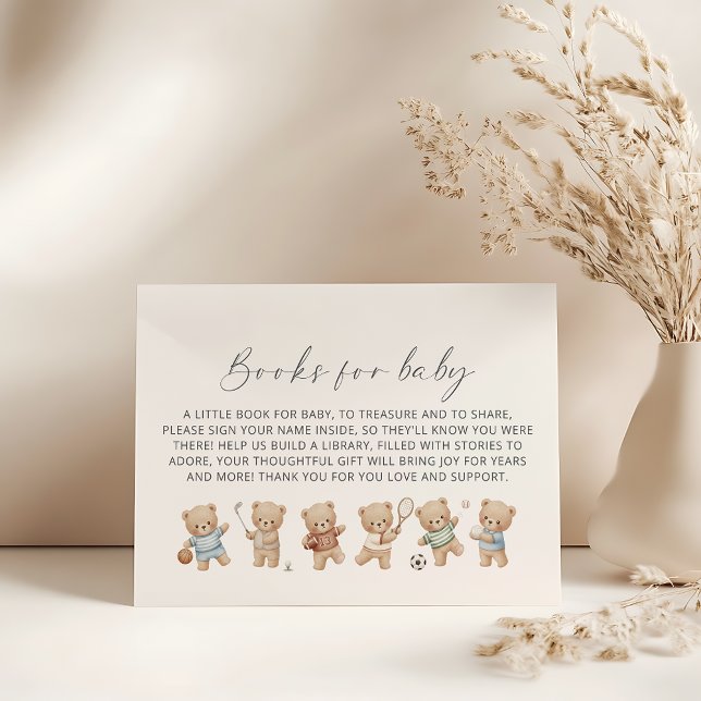 Tarjeta De Recepción Sports bear baby shower bearly wait book request (sport teddy bear books for baby request card)