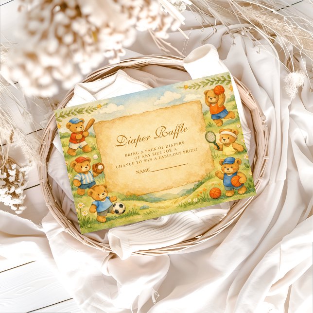 Tarjeta De Recepción Sports Teddy Bear Baby Shower Diapper Raffle (Subido por el creador)