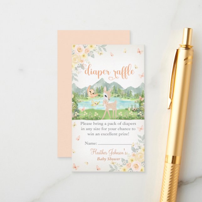 Tarjeta De Recepción Spring Bloom and Butterflies Deer Baby Shower  (Anverso/Reverso In Situ)