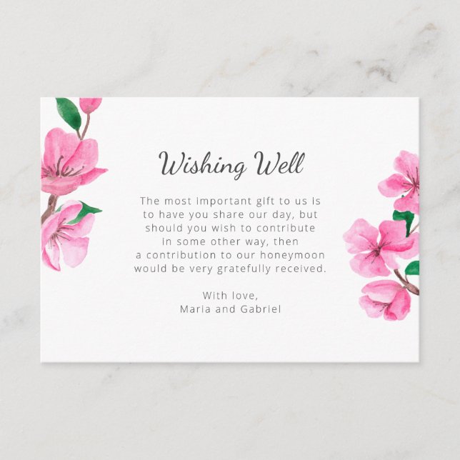 Tarjeta De Recepción Spring Cherry Botanic deseando bien Boda Garden (Anverso)