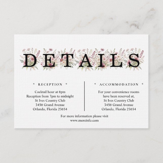 Tarjeta De Recepción Spring Floral Details Enclosure Card (Anverso)