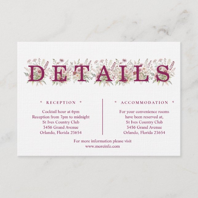 Tarjeta De Recepción Spring Floral Wine Details Enclosure Card (Anverso)