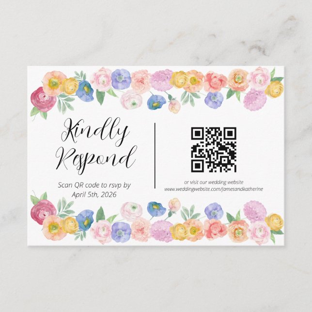 Tarjeta De Recepción Spring Waterfolor Floral RSVP (Anverso)