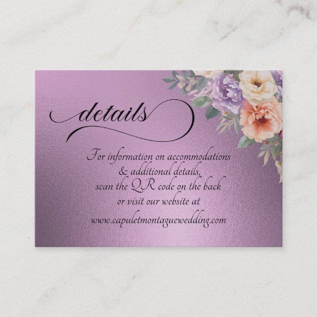 Tarjeta De Recepción Spring Wildflowers, QR Code - Lavender (Anverso)