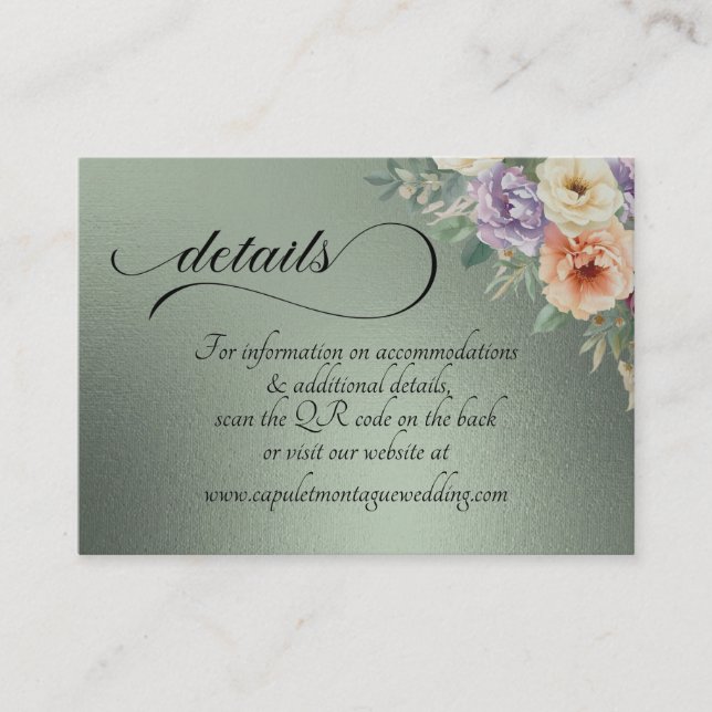Tarjeta De Recepción Spring Wildflowers, QR Code - Sage (Anverso)