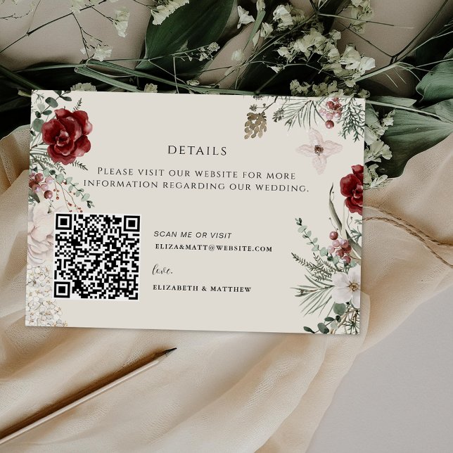 Tarjeta De Recepción Spruce & Lace | Winter Florals Boda QR (Subido por el creador)